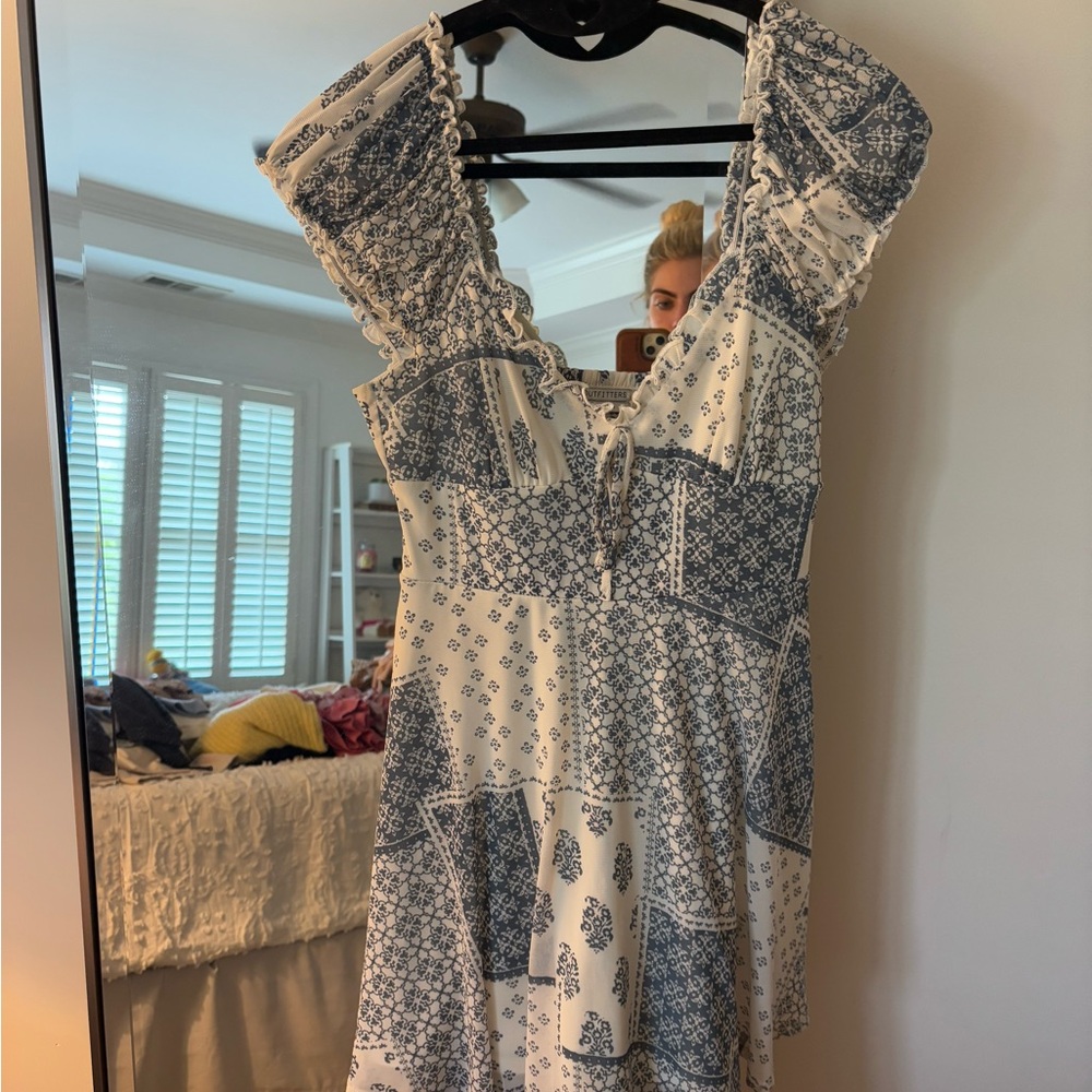 Urban Outfitters Blue and White Ruched Mini Sundress